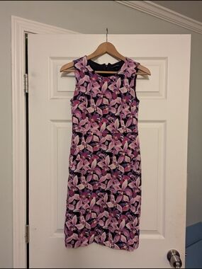 Lands' End Pink and Purple Floral Sleeveless Midi Dress